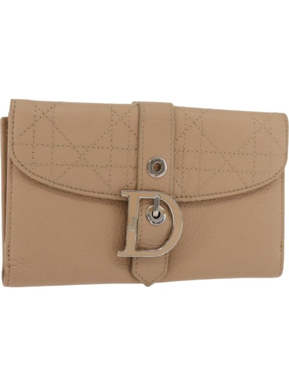 Christian Dior Bifold Wallet Leather Beige Silver